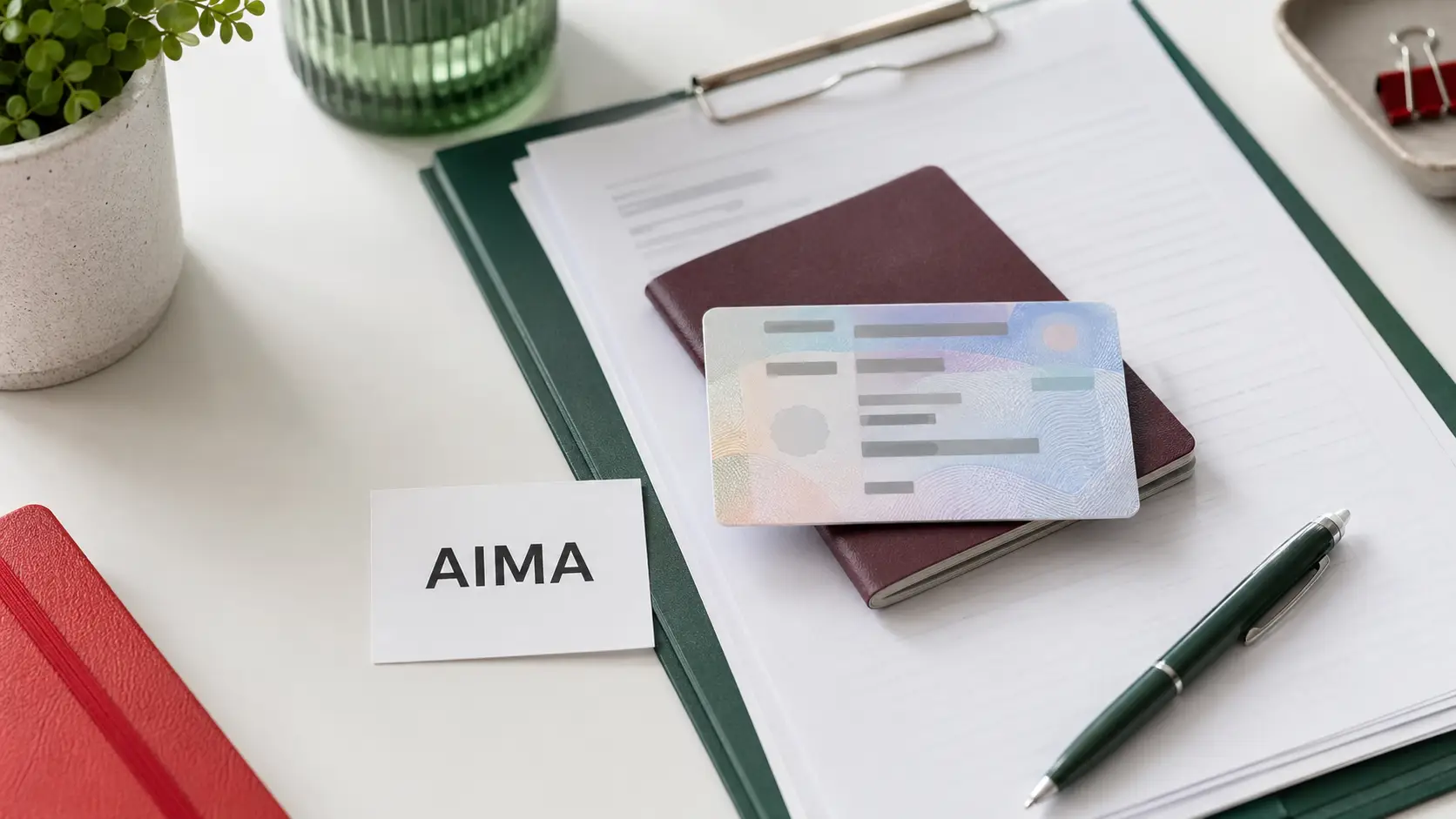 Documents prepared for an AIMA residence card appointment in Portugal