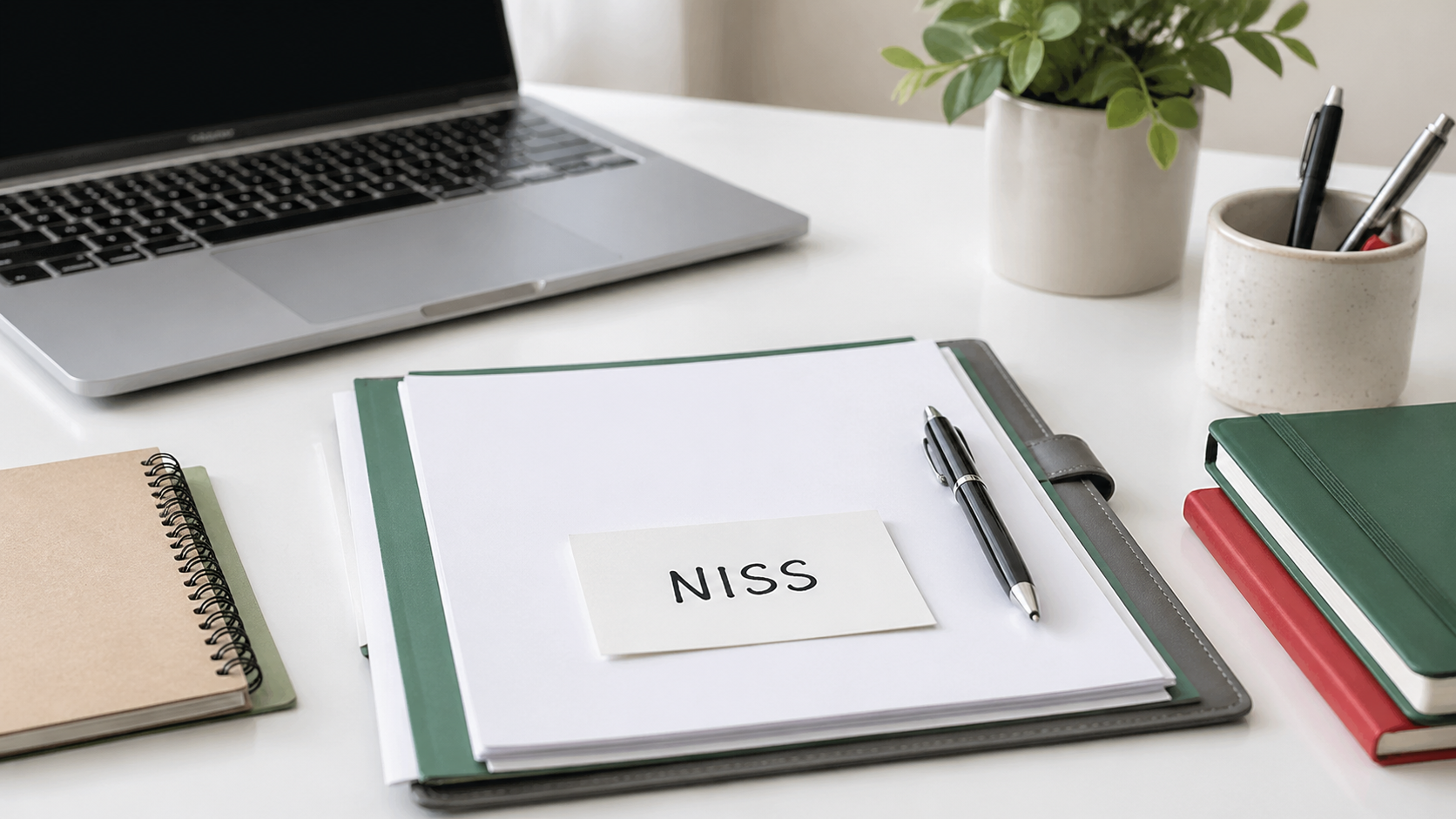 Documents and laptop prepared for requesting a NISS in Portugal